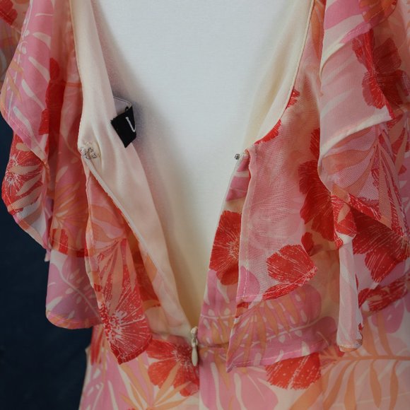 Lulus Cream & Hues of Pink Chiffon Maxi Dress Women's Floral Ruffled Size L - Picture 7 of 13